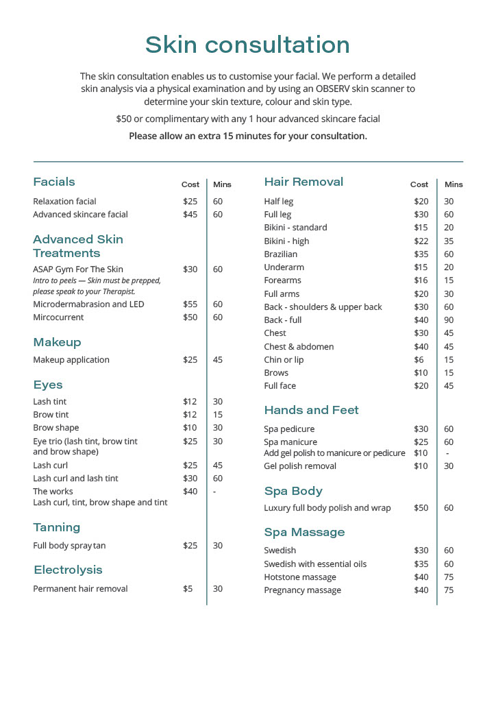 Page 2 price list beauty Zone